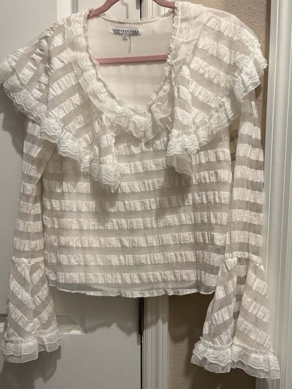 Endless Rose Cottage Core Romantic Ruffle Blouse Size S White Striped Organza La